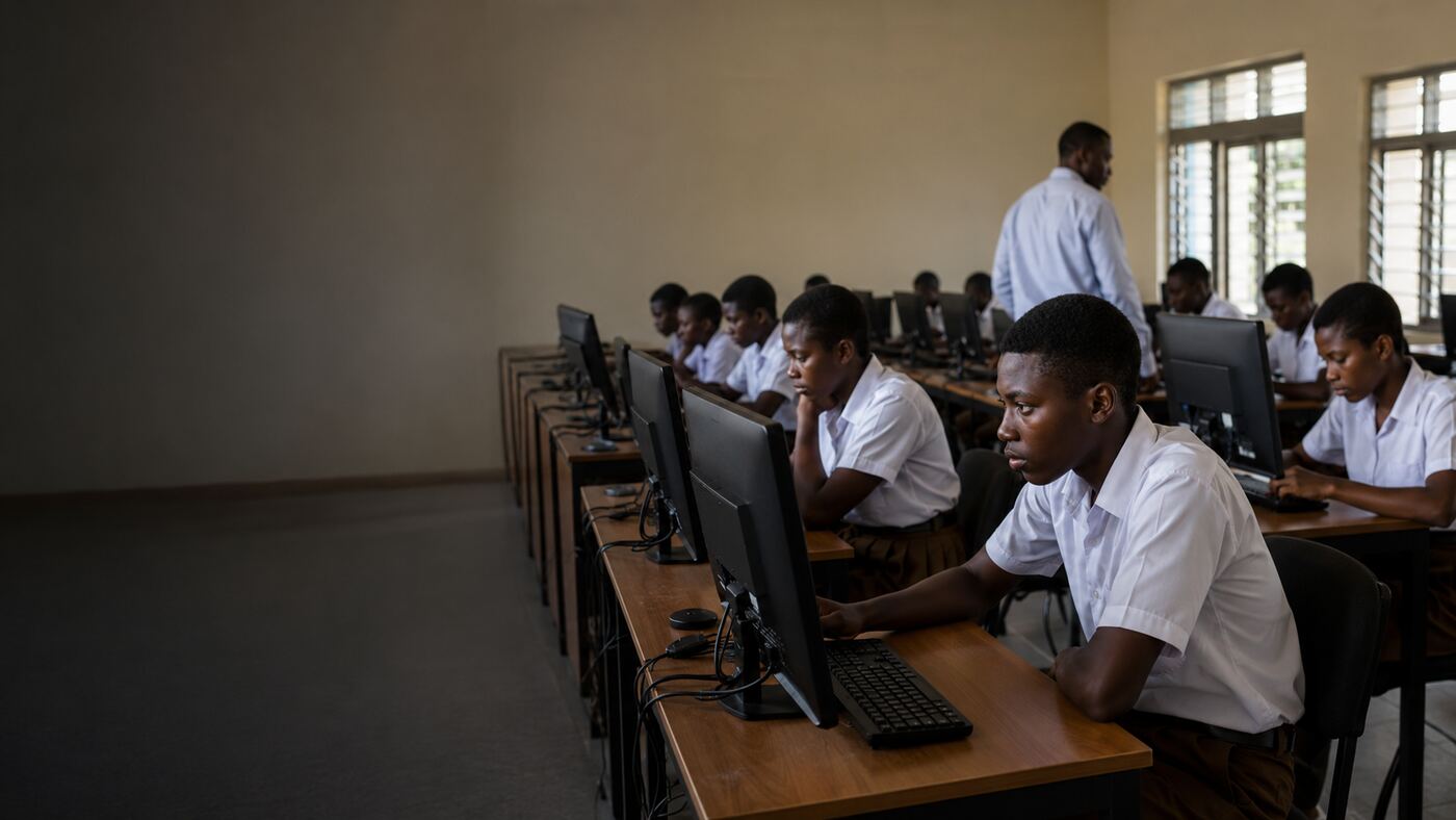 Ghanaian students taking a computer-based examination