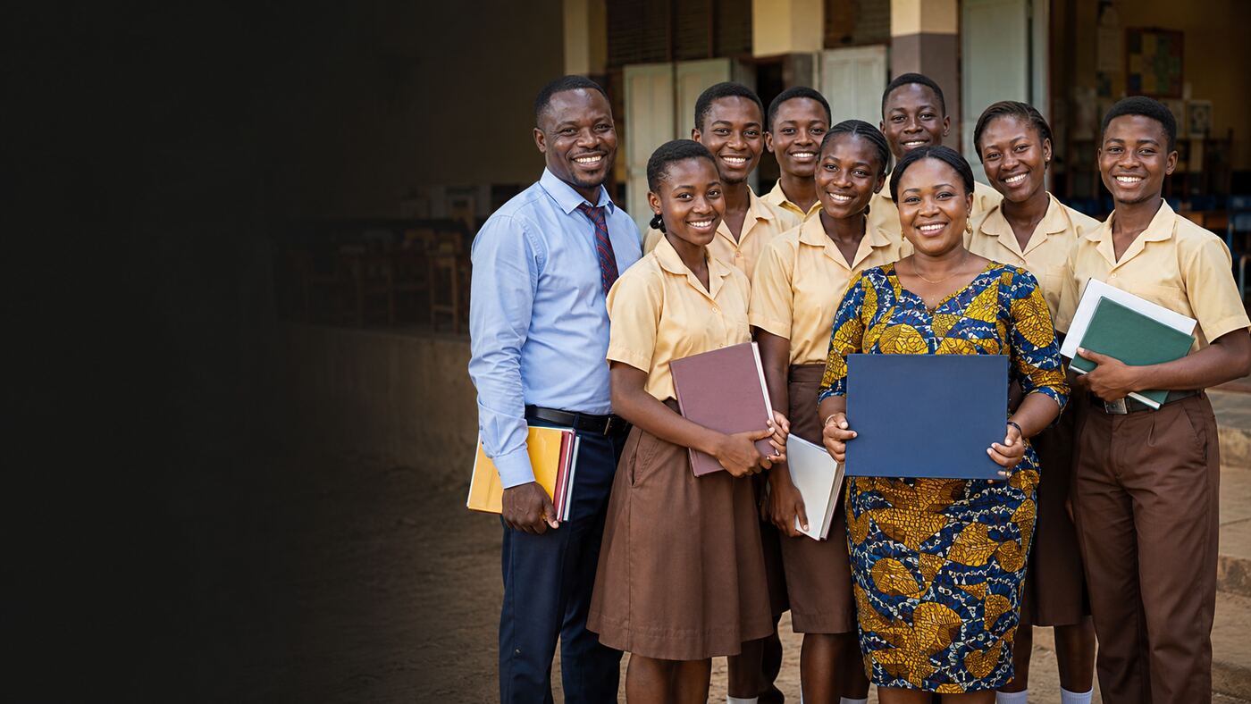 Ghanaian students and teachers celebrating achievement
